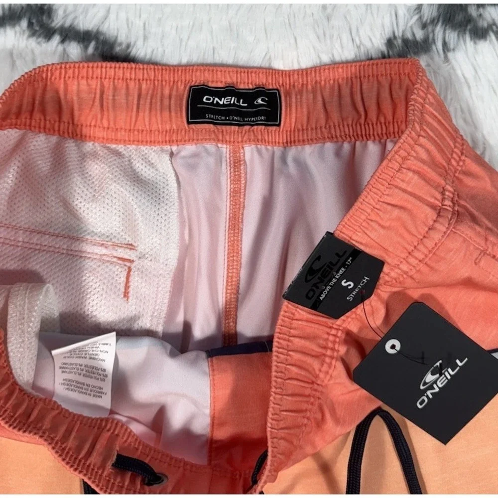 O'Neill Redondo Striped Volley Swim Trunks Board Shorts Orange Men's S *NEW* $49